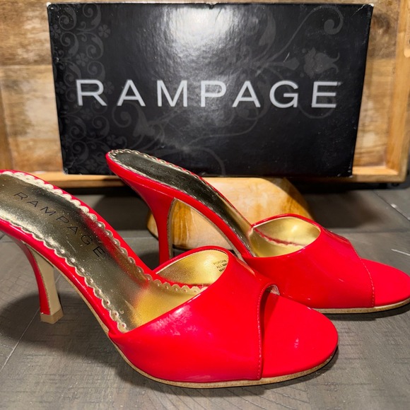 Rampage Red Patent Leather Pointed Toe Stiletto Heel Mules Slides Women Size 7M - Picture 1 of 5